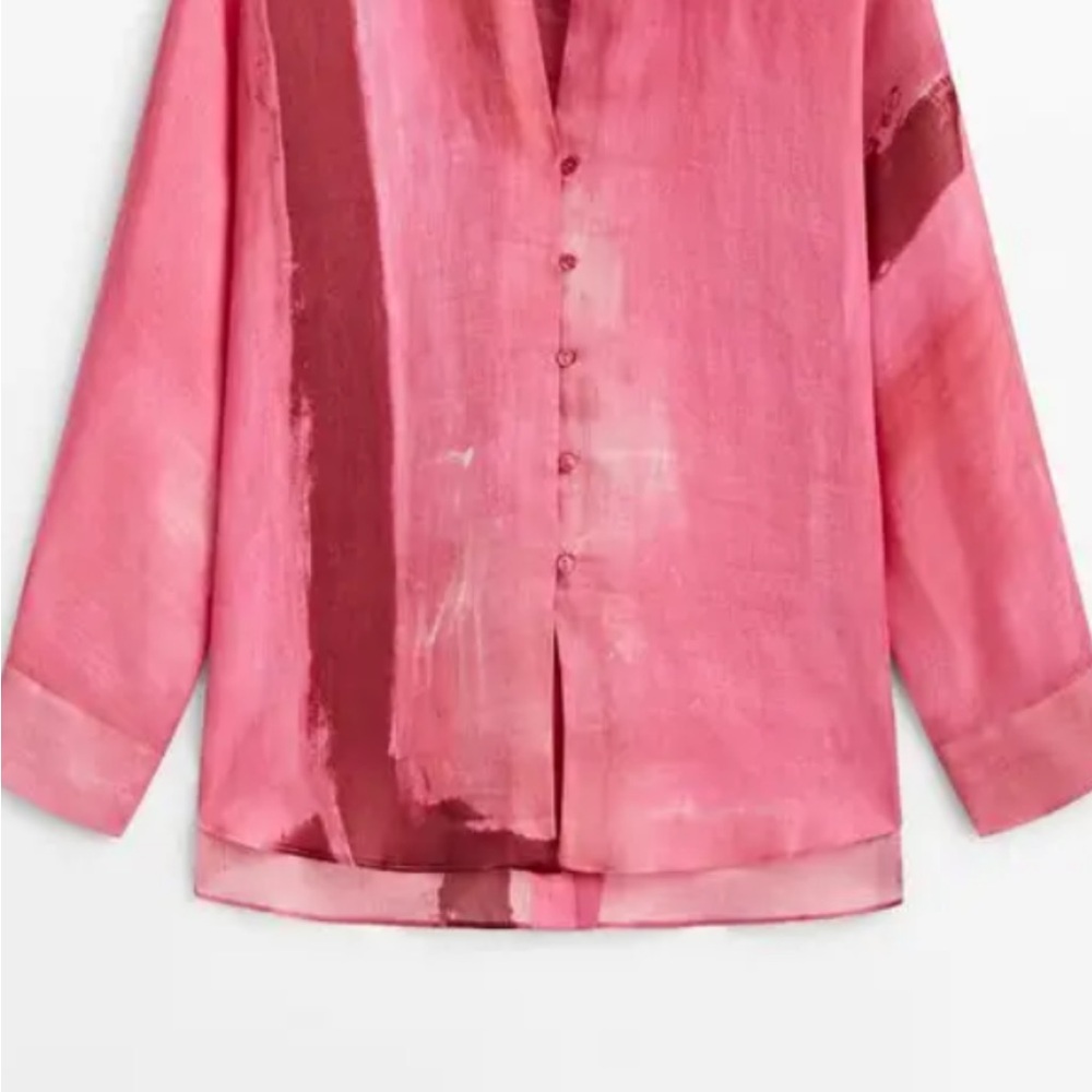 Massimo Dutti Pink Long Sleeve Buttoned Blouse